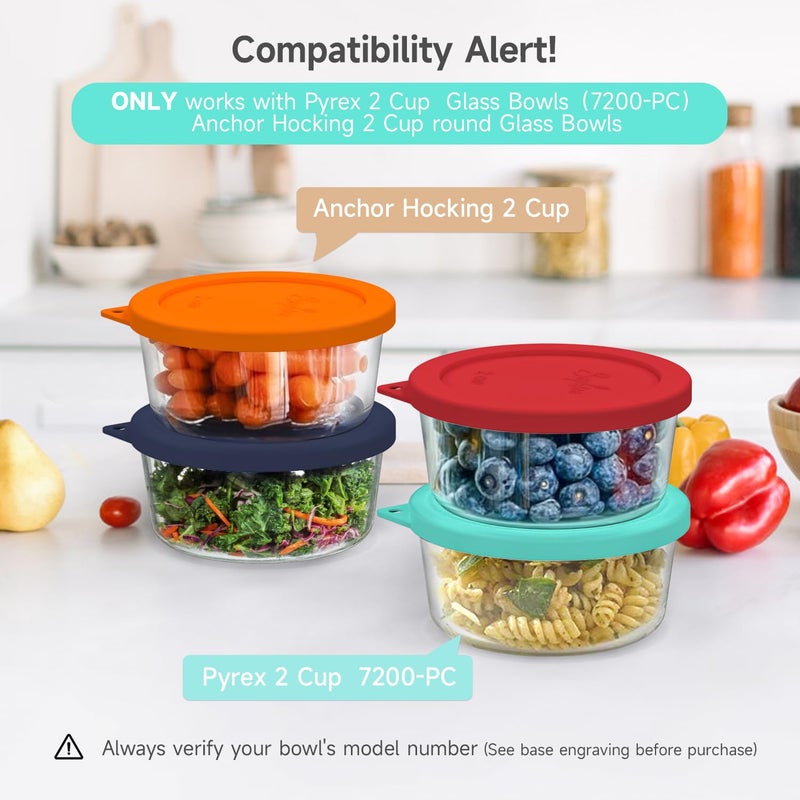 Sophico 2 Cup Round Silicone Storage Cover Lids Replacement for Anchor Hocking and Pyrex 7200-PC Glass Bowls (Container not Included) | Navy Blue-Mint | 4 Pack - Image 2